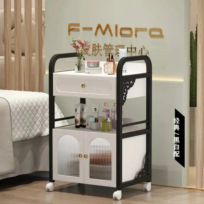 صالون تجميل متنقل لمستحضرات التجميل مساعد مانيكير دعم عربة ماكياج عربة تخزين قابلة للإزالة عجلات الروليت الأثاث صينية الحلاق #4