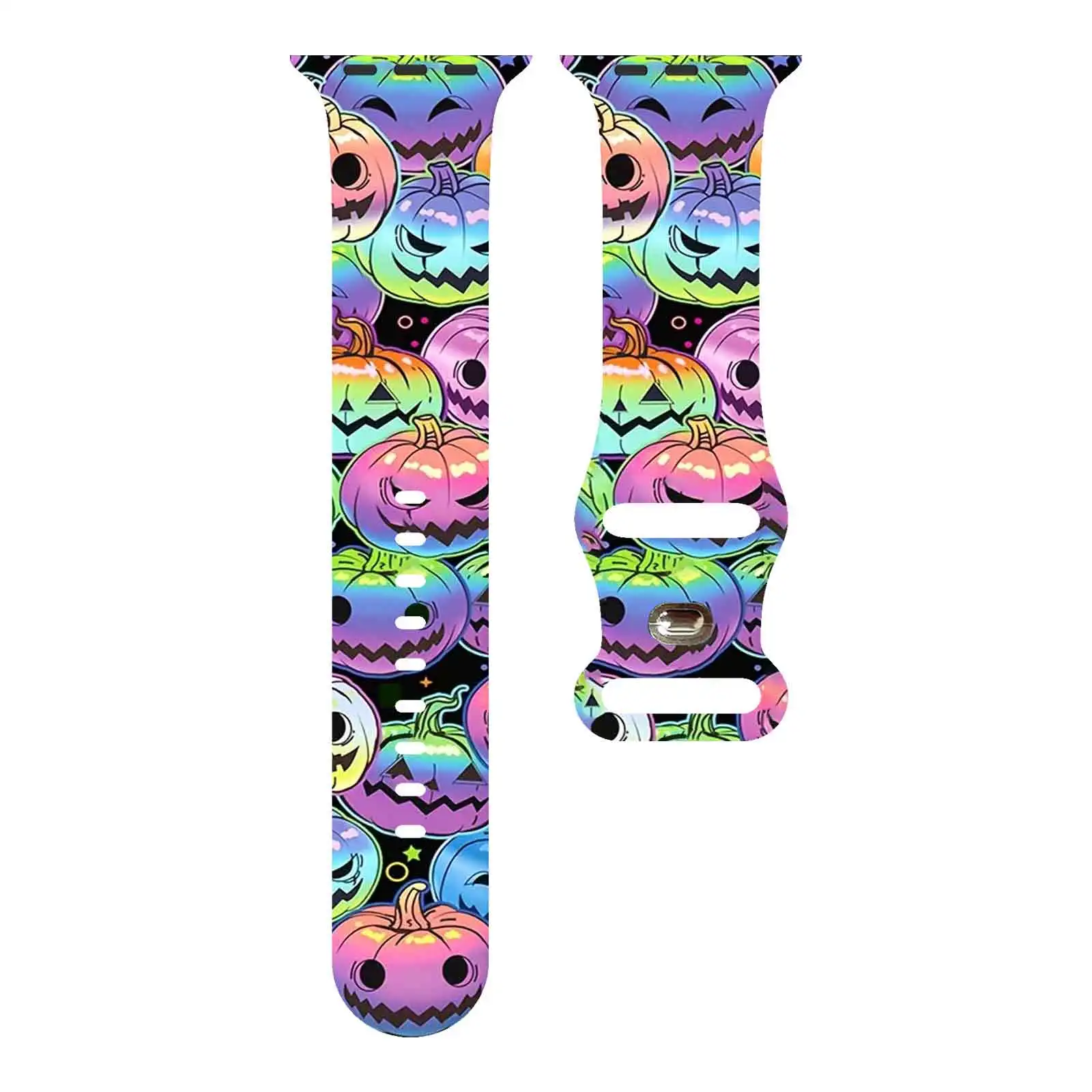 

Colorful pumpkin print watch strap for Apple Watch 10 9 8 7 Silicone Band Replaceable Bracelet for iWatch 46mm 44mm 42mm 41mm