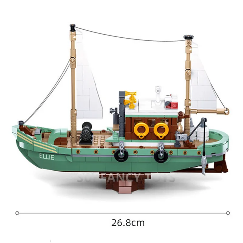 City Fishing Boat Vessel Trawlboat Model Building Blocks Set Pirate Ship Sea Fisher White Shark Figures MOC Toys With Stickers