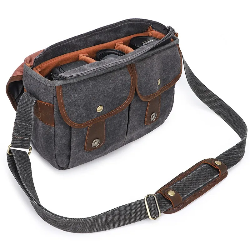 Camera bag - durable cross-body photography digital bag - single-layer ancient waterproof canvas single-shoulder bag