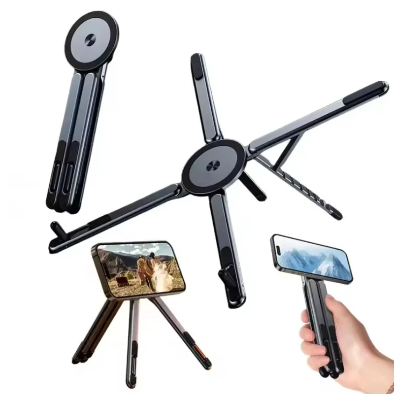Multifunctional Magnetic Phone Holder Handheld Selfle Stick Foldable Tripod Portable Desk Stand for iPhone ipad Tablet Laptop view 3