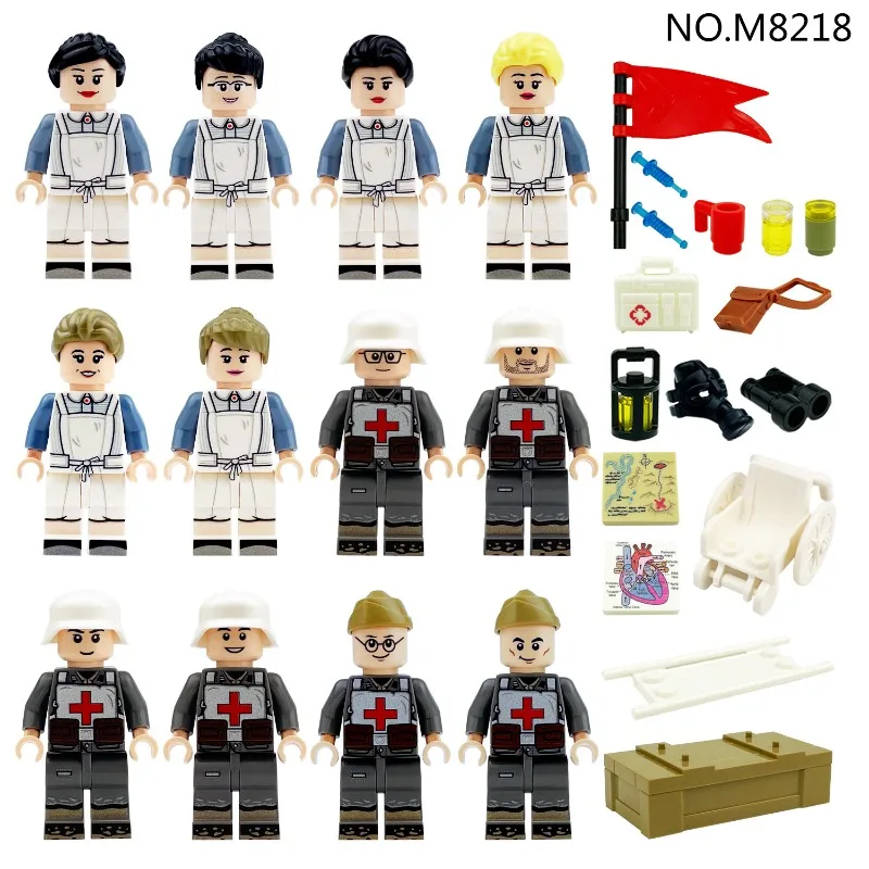 

M8218 Medical Series German Medical Detachment Miniature Children Assemble Small Particles Building Block Toy Stretcher