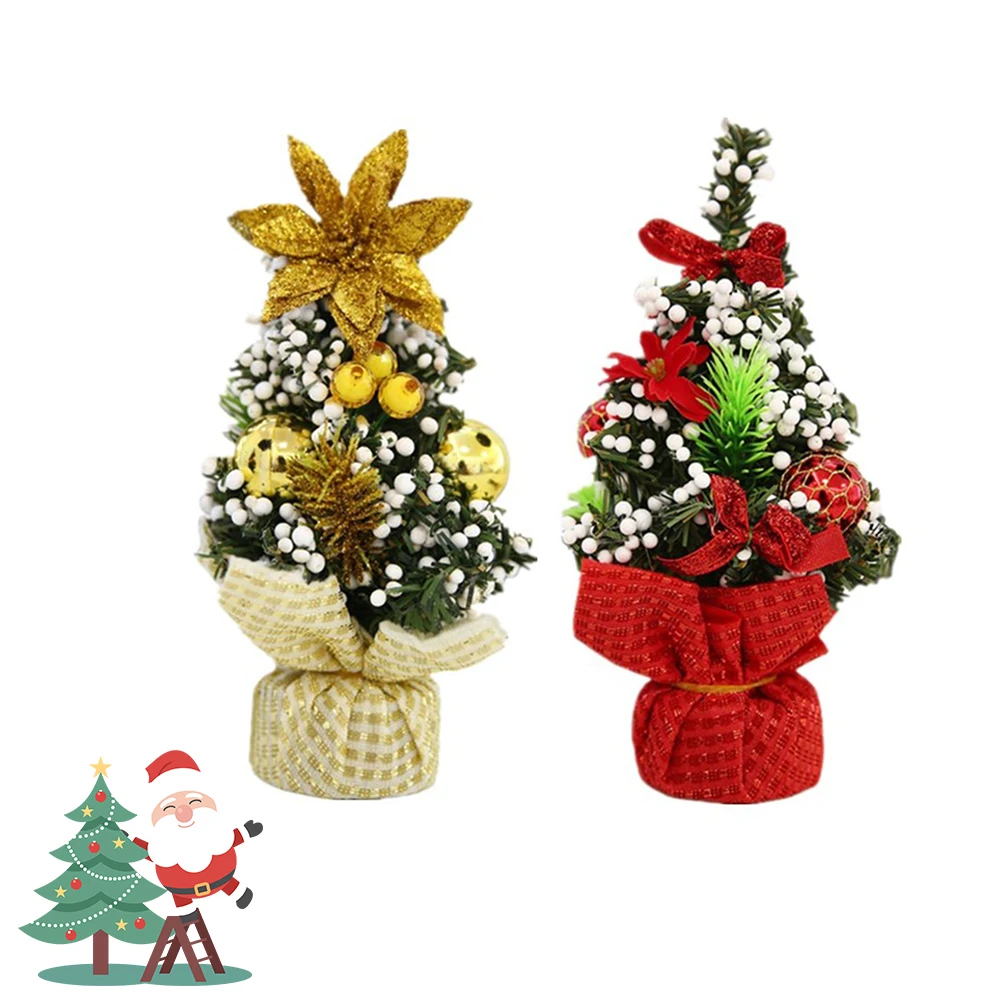 

2Pcs Simulation Christmas Trees Mini Artificial Pine Trees Decoration Red Gold Bedroom Desk Party Showcase Ornament