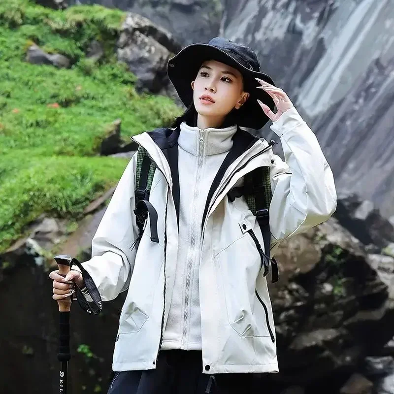 Women's Lightweight Hooded Softshell Jackets Outdoor Waterproof Windproof Single Burst Hiking Camping Jackets Couples Sportswear