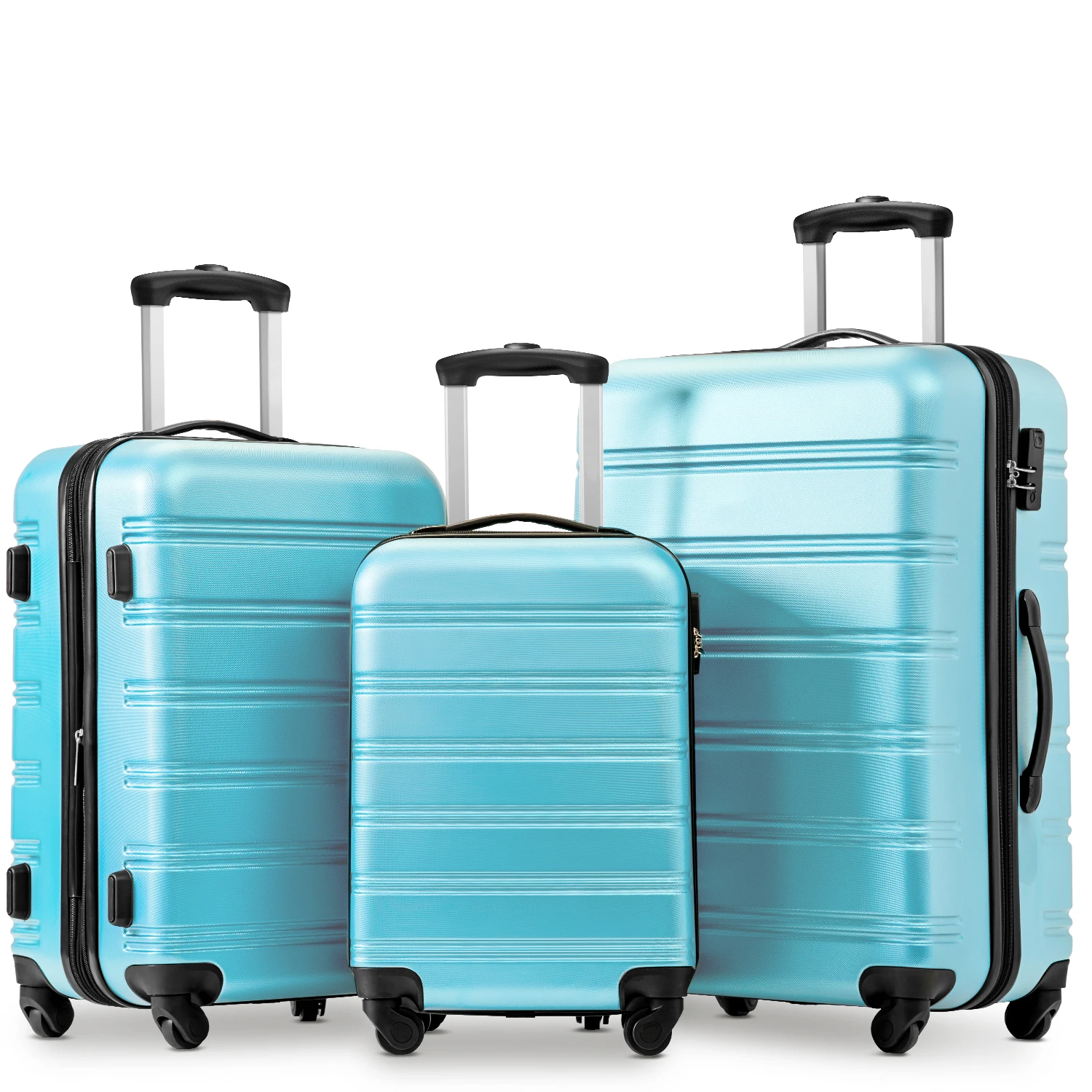 Luggage Set of 3 with Lock, 4 Rolling Spinner Wheels, ABS Lightweight Trolley Travel Suitcase for Hand Luggage Business Trip,Lig