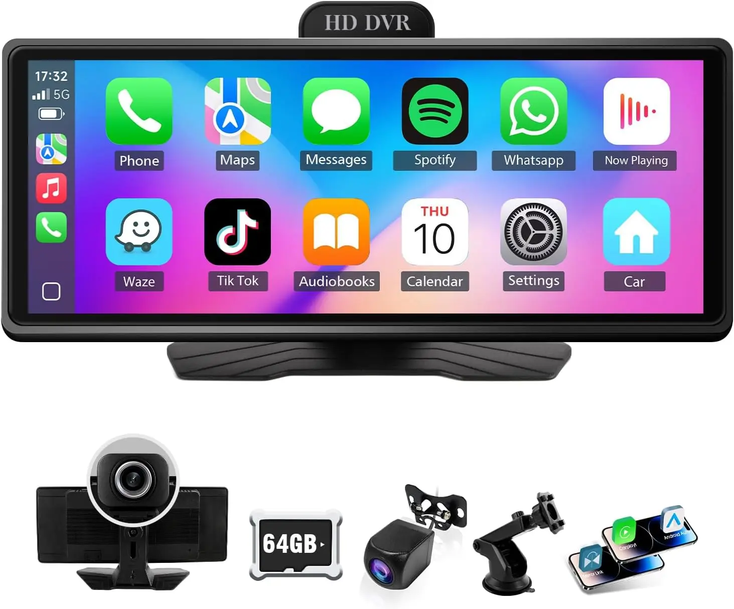 

10.26' HD Wireless CarPlay Stereo, Android Auto, Backup Camera, Bluetooth, FM Radio, Plug & Play