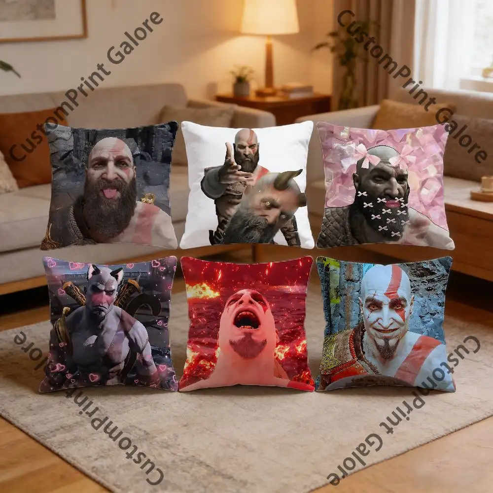 

G-God of W-War K-Kratos Polyester Printed Pillow Cover Square 30 35 40 45 50 55 cm Soft for Sofa Bed Car Home Decor