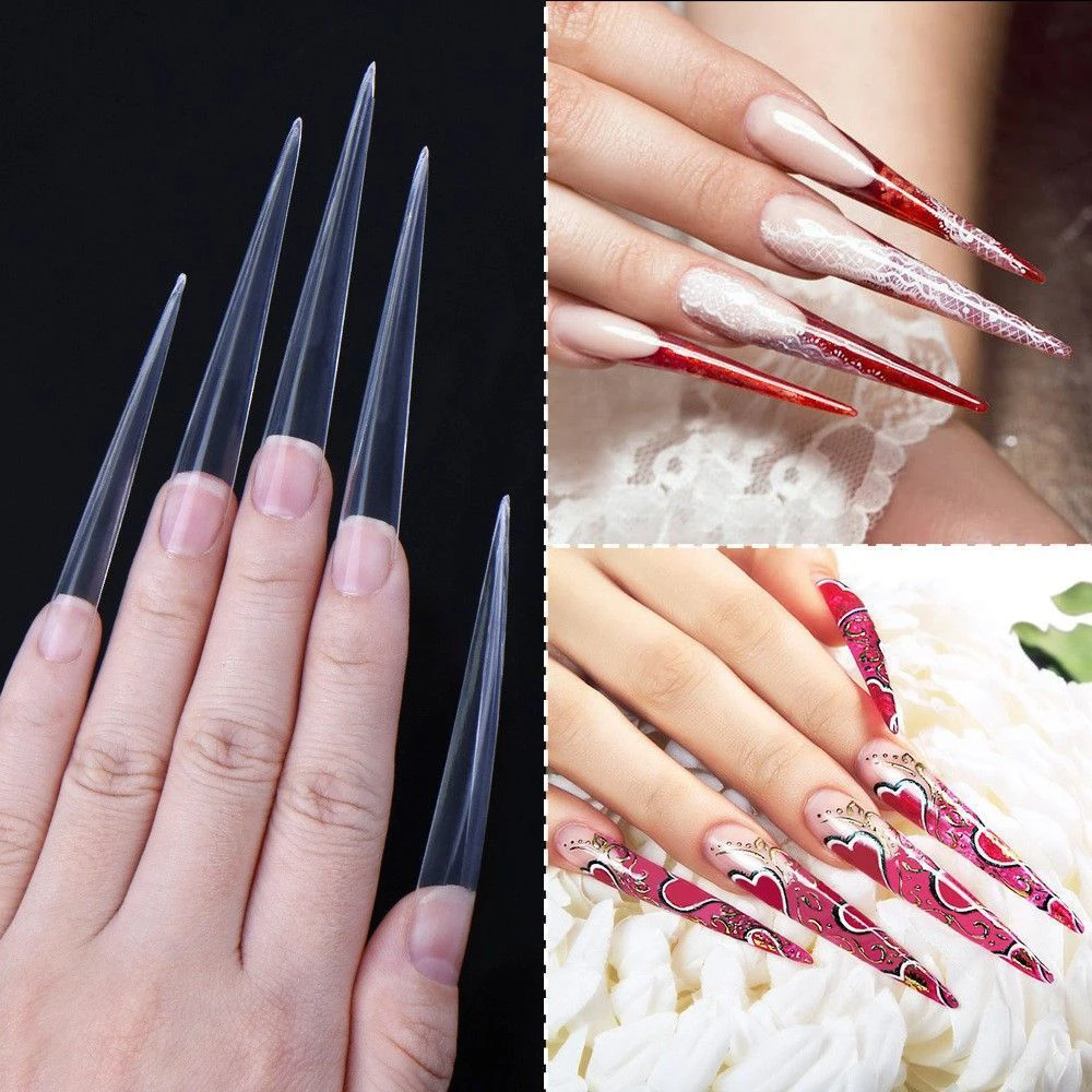 

Hot Sales 120PCS Transparent Long Pointed Nail Art Pieces European And American Style Wearable Salon Quality for DIY Nail Design