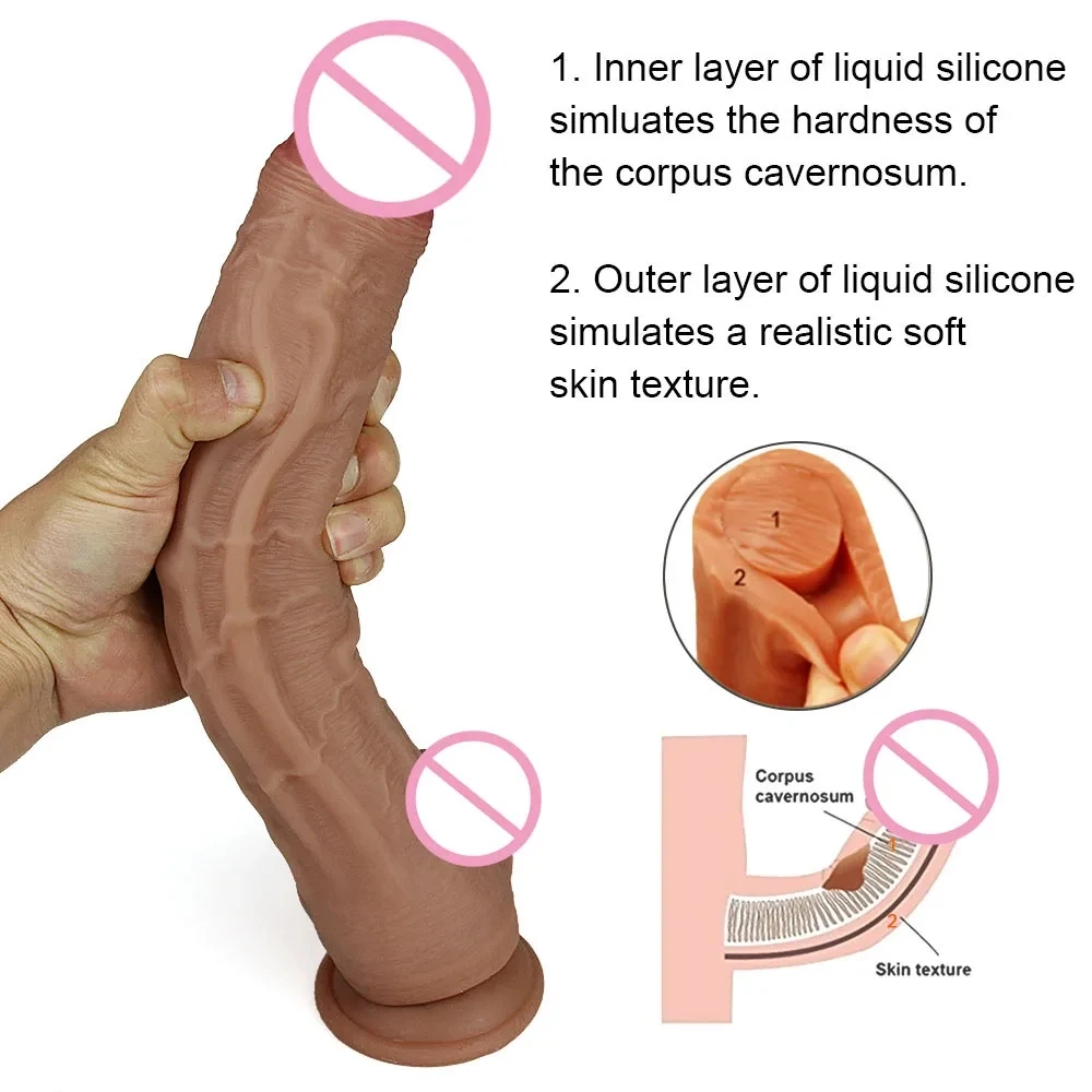 32CM Big Dildo Erotic Soft Double-layer Silicone Long Dildo Realistic Penis Suction Cup Dick Anal Orgasm Adult Sex Toy for Woman