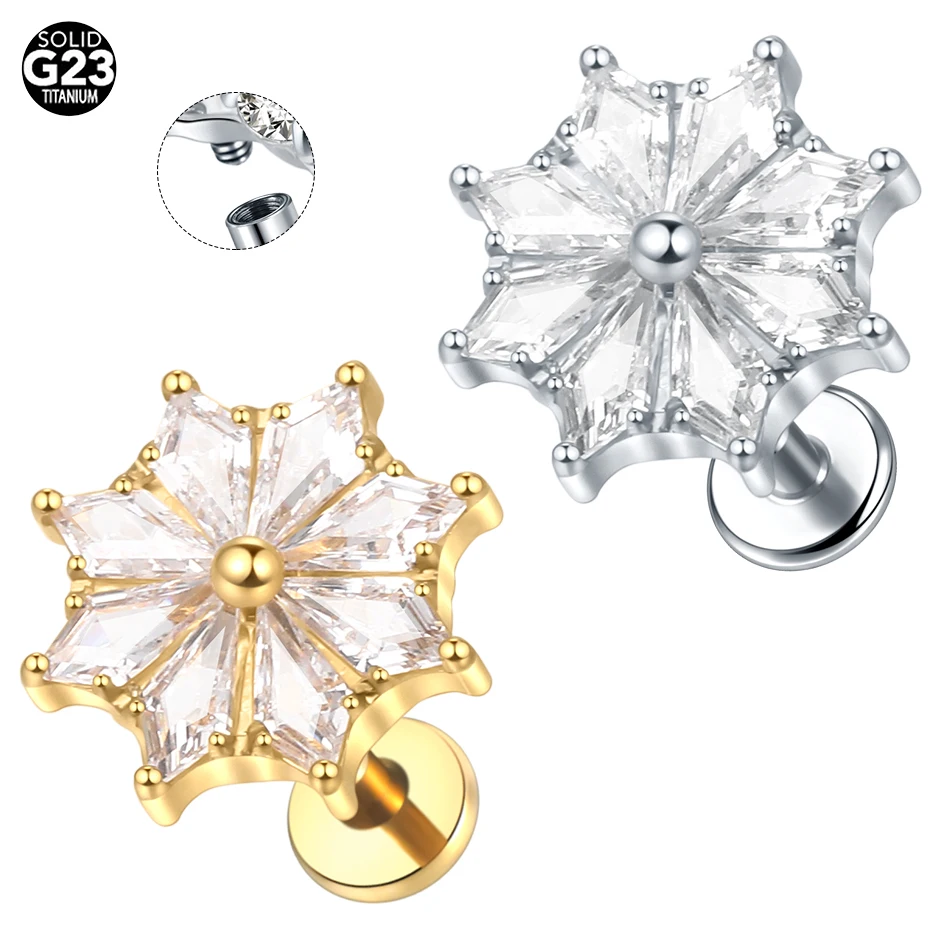 1PC G23 Titanium 16G Marquise Lotus CZ Flower Flat Back Stud Labret Tragus Helix Cartilage Conch Earring Piercings Sexy Jewelry