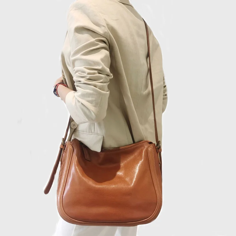 American Style Vegetable Tanned Cowhide Tote Bags For Women Messenger Bag Shoulder Crossbody Female Bag Simple Luxury Handbag