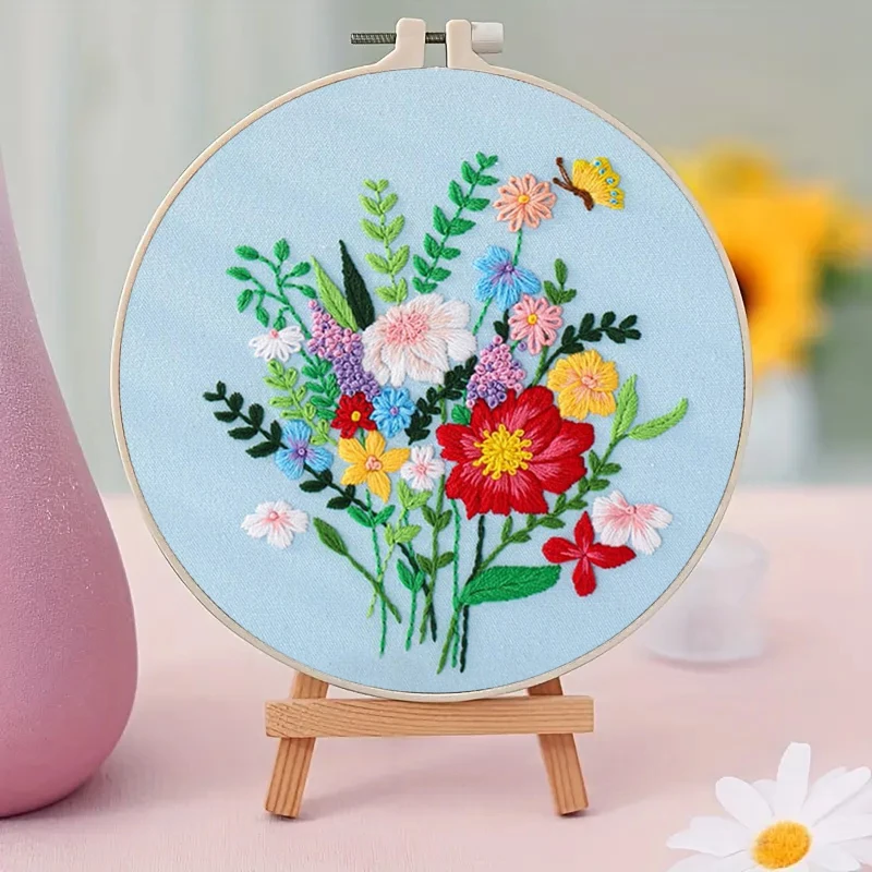 Flower Bouquet Embroidery Starter Kit Cross Stitch Set Beginner Plant Sewing Art Craft Painting DIY Home Decor Embroidery Set