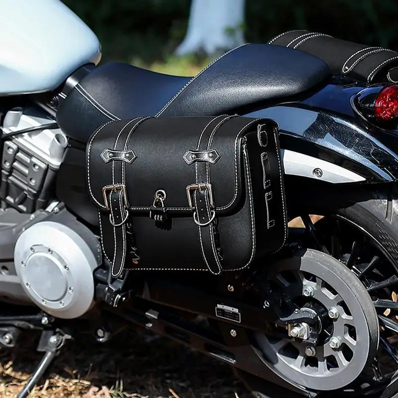 Motorcycle Side Luggage Bags PU Leather Throw Over Side Tool Bags Quick Release Buckles 1 Pair Luggage Bag Riding Accessories