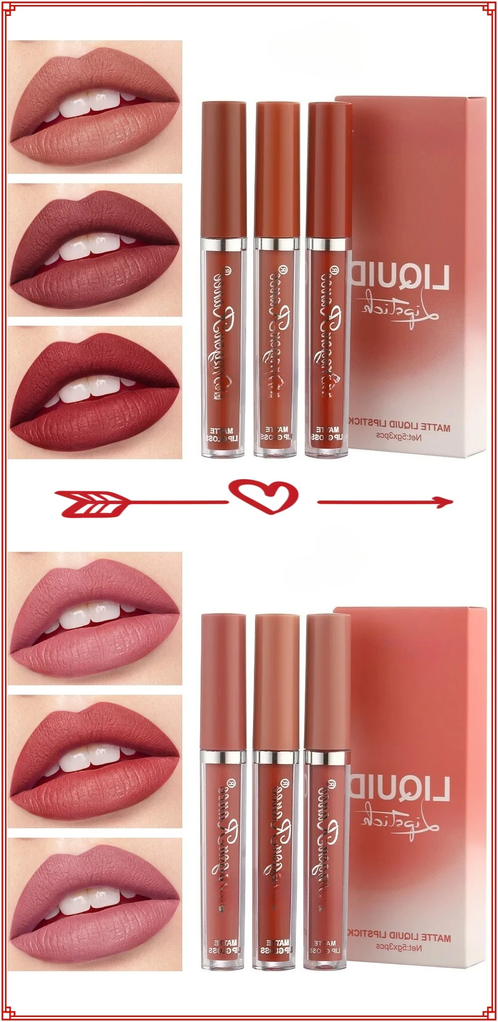 @//3 PCS Liquid Lipsticks Set Long Lasting Make Up For Women Korean Beauty Cosmetics Matte Lipsticks Waterproof Long lasting