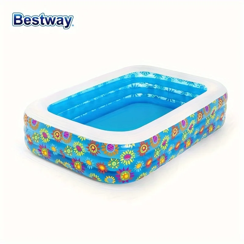 Bestway-Família inflável piscina retangular, adulto, Summer Water Party, 54120, 54121