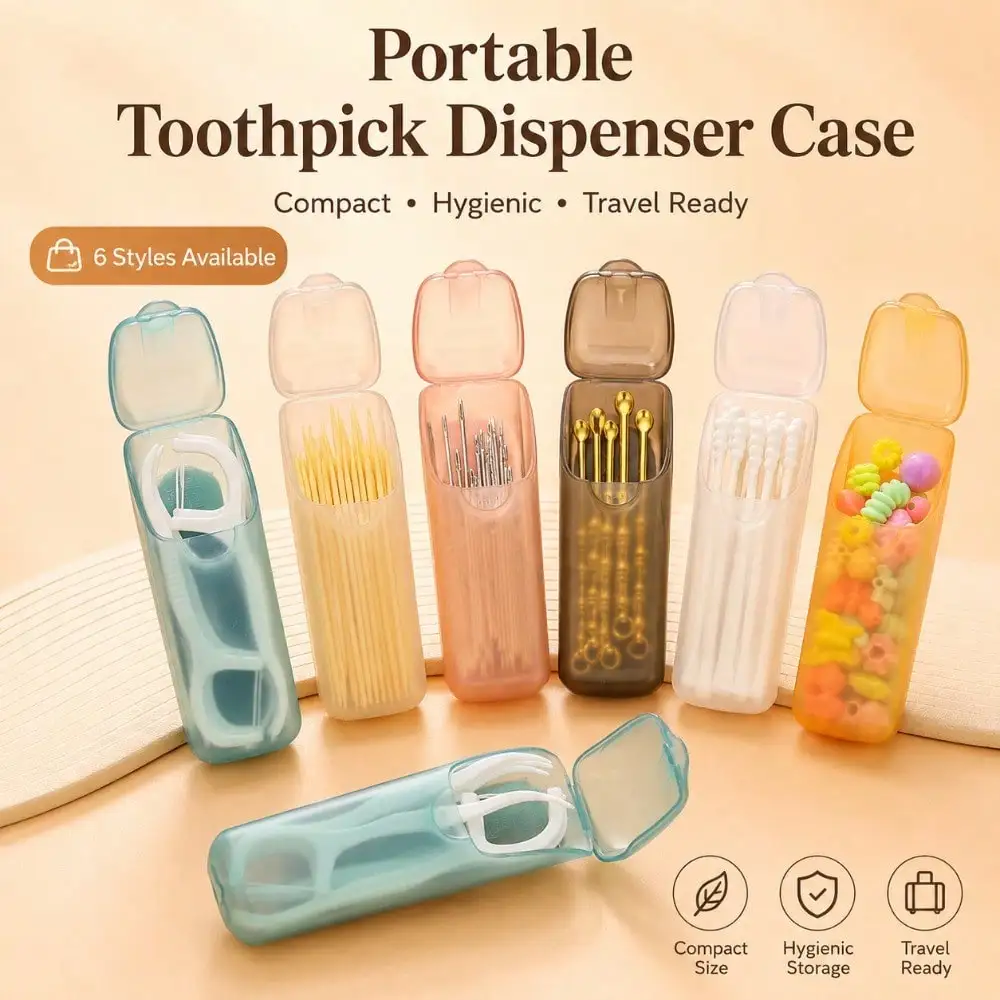5-3-1pcs Mini Portable Toothpick Box, Compact Travel Storage Case, Divided Organizer for Toothpicks, Dental Floss, Swabs & Small