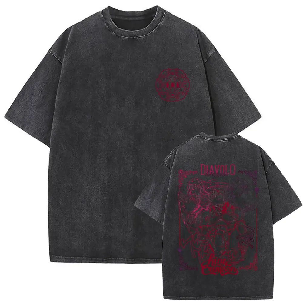 

Anime Jojo's Bizarre Adventure Giorno Josuke Girl Washed Vintage T-shirt Men Women Manga Casual T Shirt Men's Oversized T-shirts