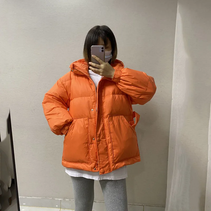 New Down Coat Winter Women\'s Warm Bread Clothes White Duck Down Jacket For Woman Short Casual With Waist Belt Outer Wear