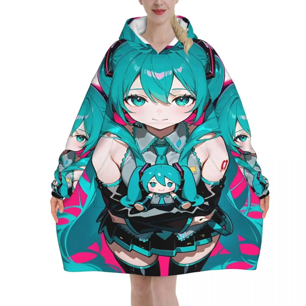 

Hatsune Miku Singer Music Anime Blanket Hoodie Oversized Wearable Sweatshirt Blanket Warm Gifts for Women Girls Girlfriend