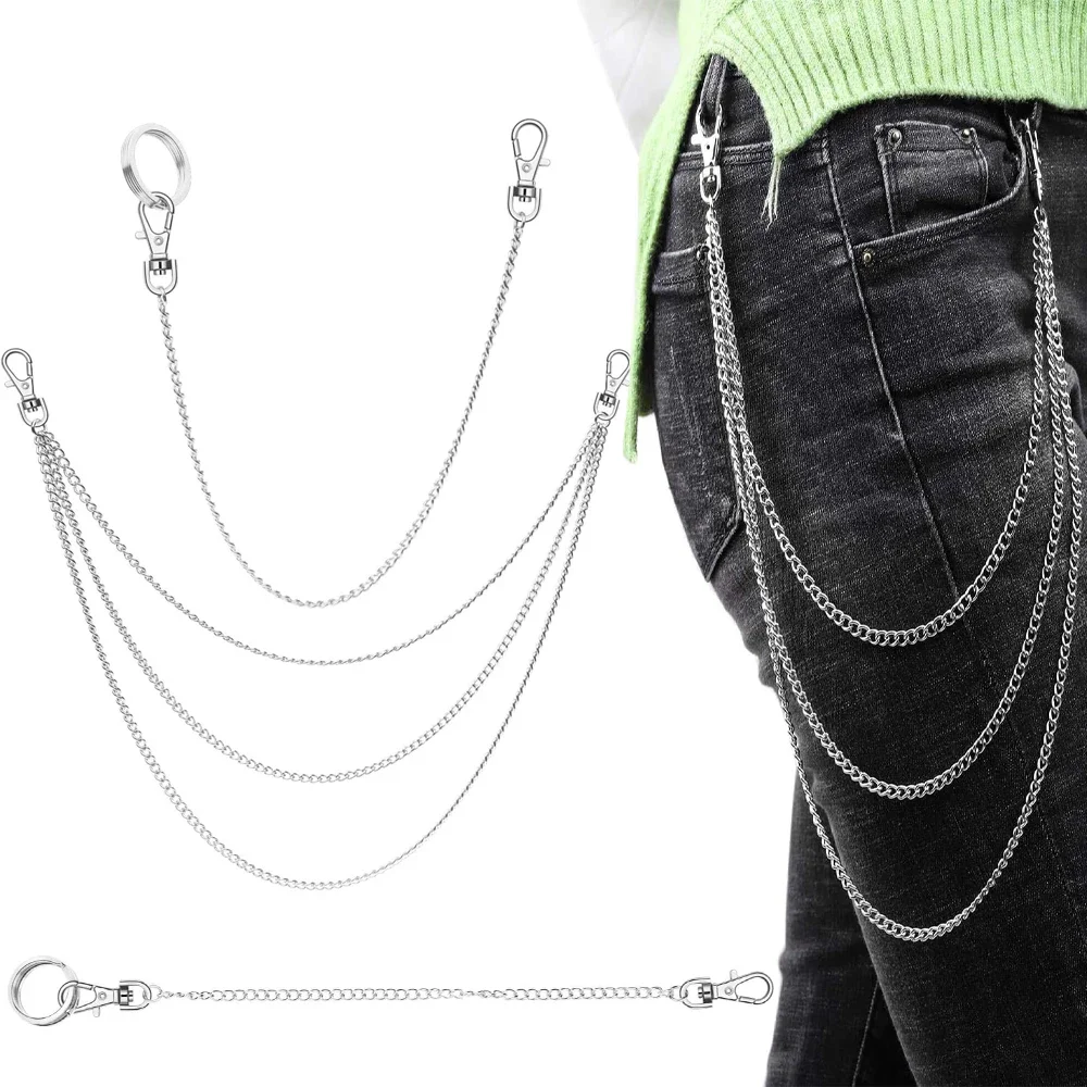 3PCS Jeans Chains Set Belt Chain Hip Hop Punk Jeans Chain with Lobster Clasps Multi Layer Chains for Men Women Clothing Accessor