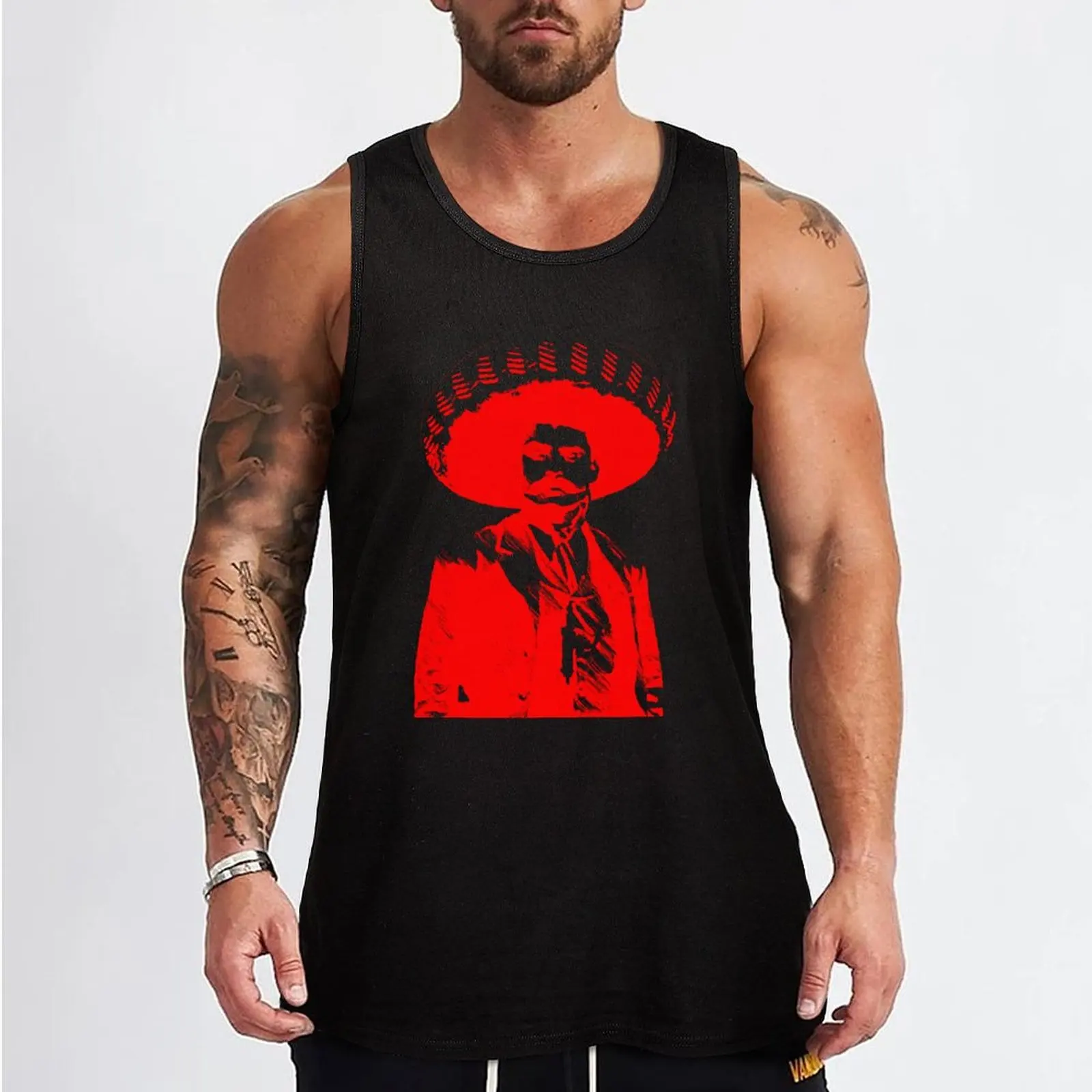 Emiliano Zapata - unichrome red Tank Top Men's cotton t-shirt sexy clothes men T-shirt men men clothes