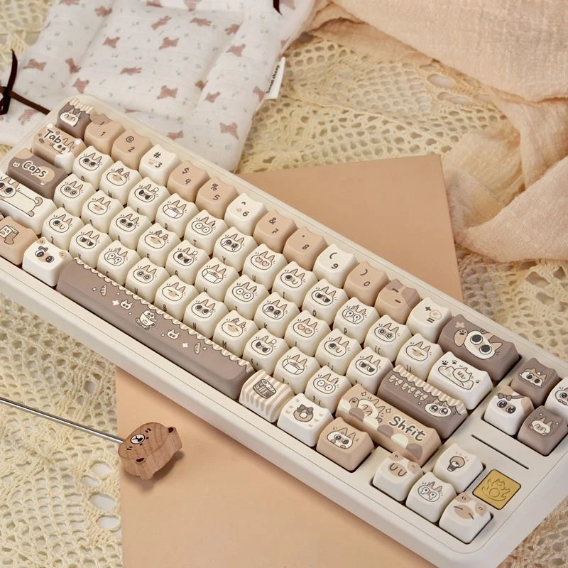 132 Keys Siamese Cats Them Cat Head Pattern MAO Profile Dye Sub Cute PBT Keycaps for 61/68/87/98/104/108 MX Mechanical Keyboard