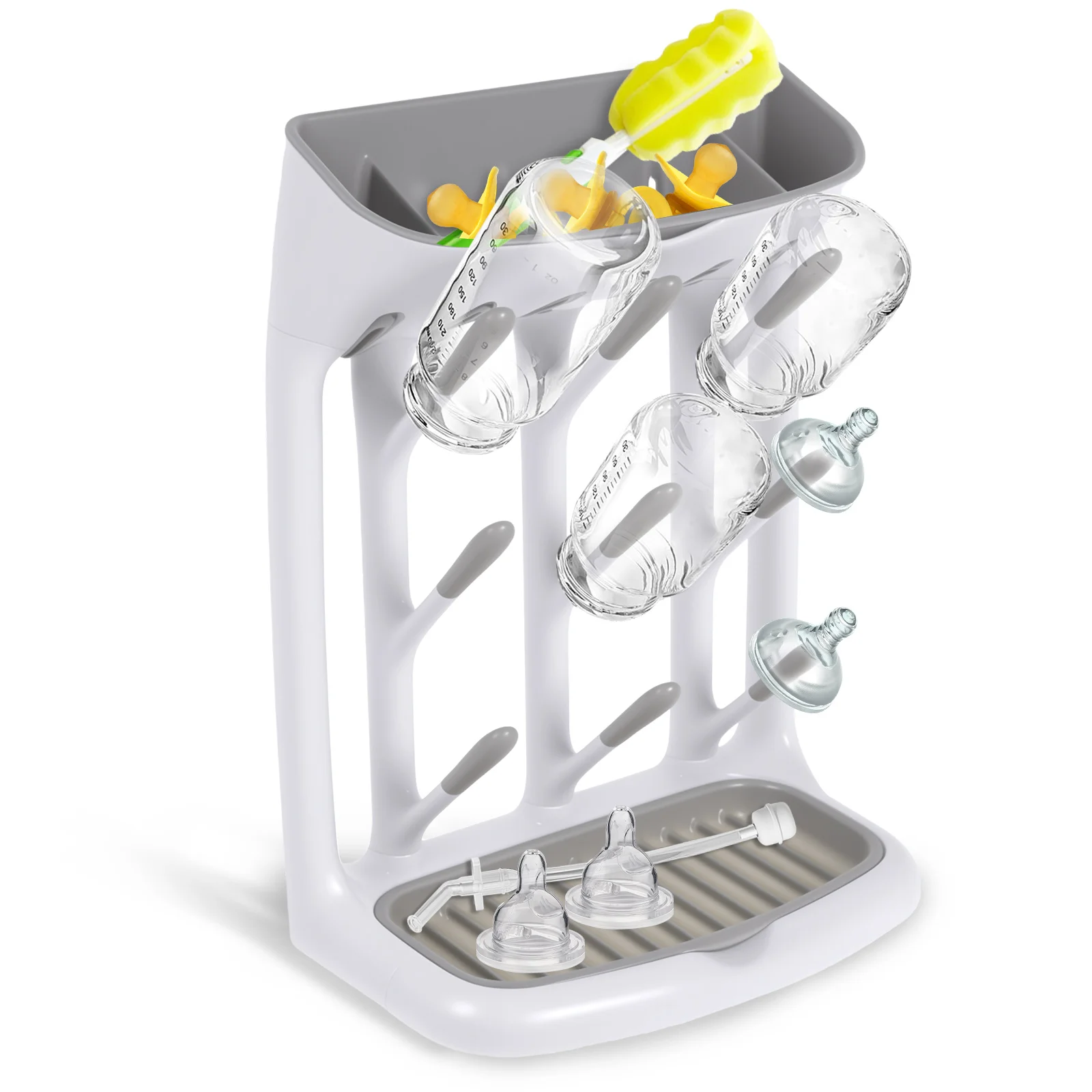 Baby Bottle Drying Rack Plastic Vertical Standing Baby Bottle Holder Organizer with Bottom Drip Tray Space Saving for Countertop