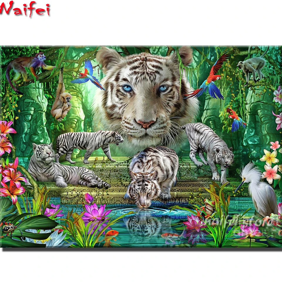 Jungle Nature And Animals White Tiger Full Diamond Mosaic Cross Stitch Embroidery Handicraft Home Decor 5D DIY Diamond Painting