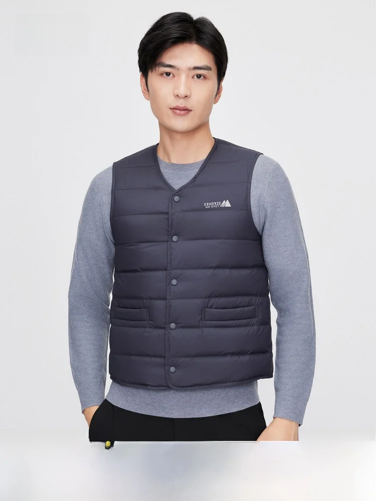 

Snow Flng 2026 Spring Autumn Men's down Vest Casual Warm Busin Inner Wear Simple Dad Polyester Fiber V-ne Du down
