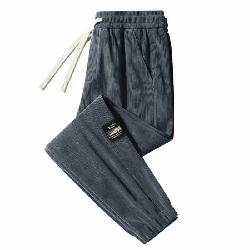 

Men's Autumn Winter Fce Lined Corduroy Sports Pants Workwear Trousers with Cuffs Youth Faion Straight Leg Long Trousers