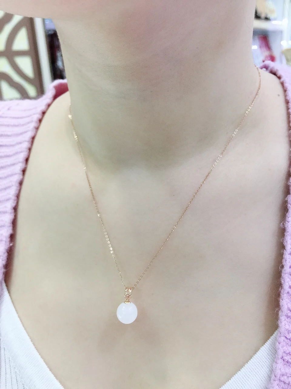 SHILOVEM 18k rose gold natural White Jasper pendants none necklace classic wholesale Fine women gift round new yzz1010589hby