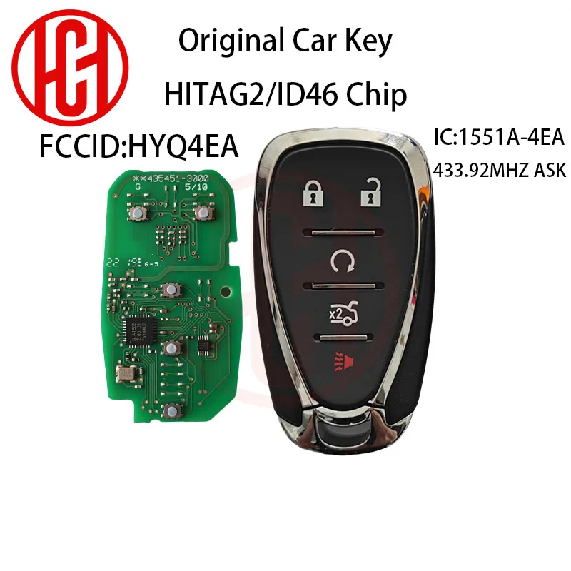 

5 Buttons OEM Remote Key Fob 433MHz with ID46 Chip for Chevrolet Camaro Equinox Cruze Malibu Spark HYQ4EA with Emergency Key