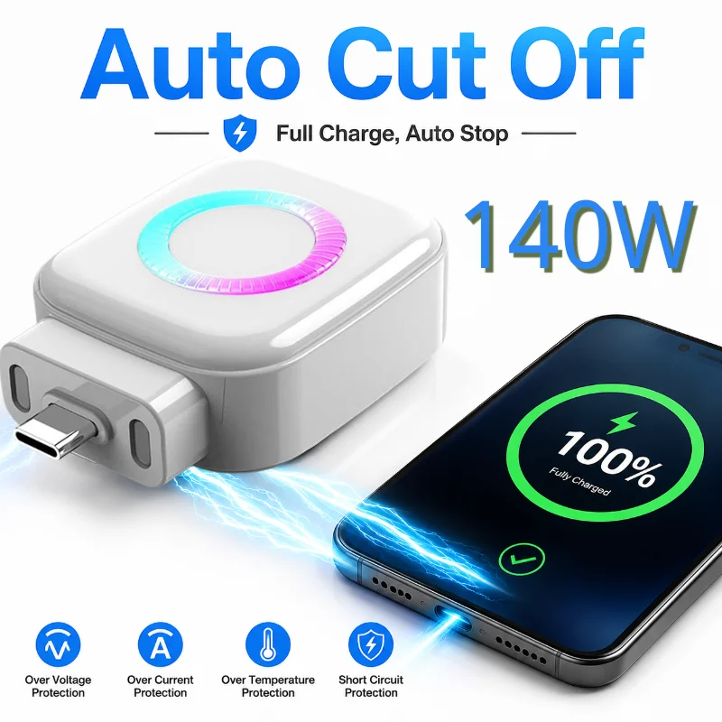 Adaptador de Carregamento Inteligente de 140W com Desconexão Automática, Protetor de Desligamento Automático de Capacidade Total, Carregador de Telefone com Carregamento Rápido e Seguro