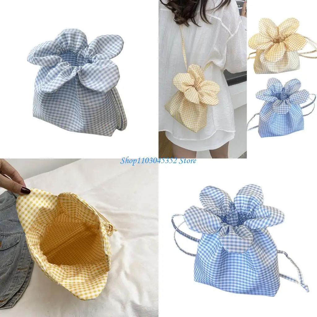 

Practical Crossbody Bucket Bag Casual Checkered Drawstring Casual Everyday Use