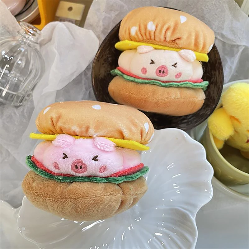 Cute Hamburger Pig Plush Doll Toys Keychain Pendant Creative Funny Backpack Ornaments Bag Decoration Couple Accessory Girl Gifts