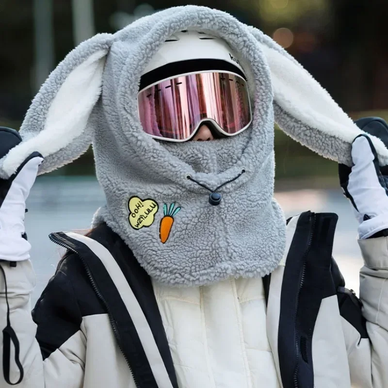 شتاء دافئ خوذة تزلج غطاء مريح لينة الصوف التزلج رئيس دفئا الكرتون لطيف أرنب الأذن غطاء خوذة الزخرفية قبعة