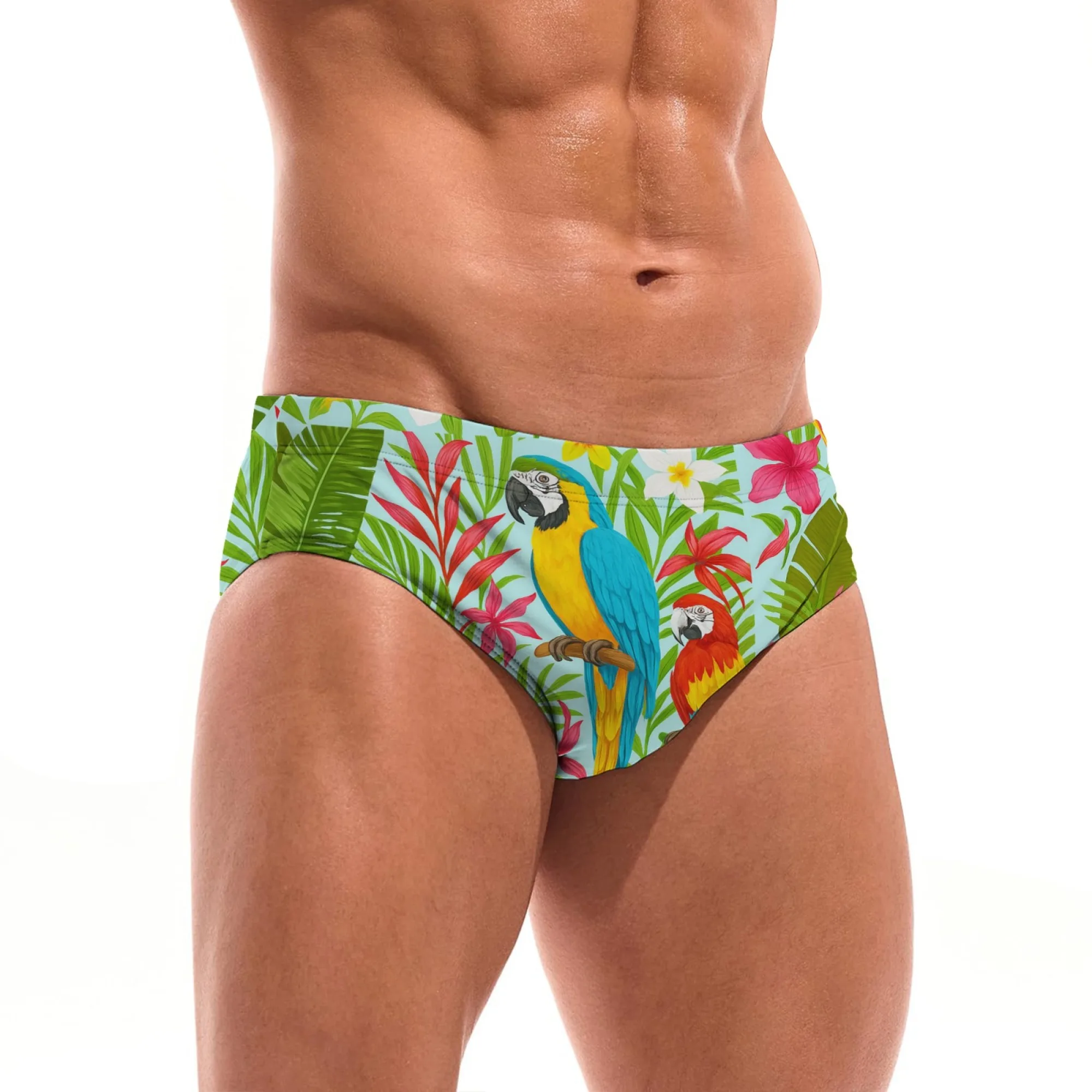 Tropical-themed Parrot Print Men's Briefs Swim Trunks Funny Stylish Men's Bikini Soft Comfortable and Lightweight Swim Trunks