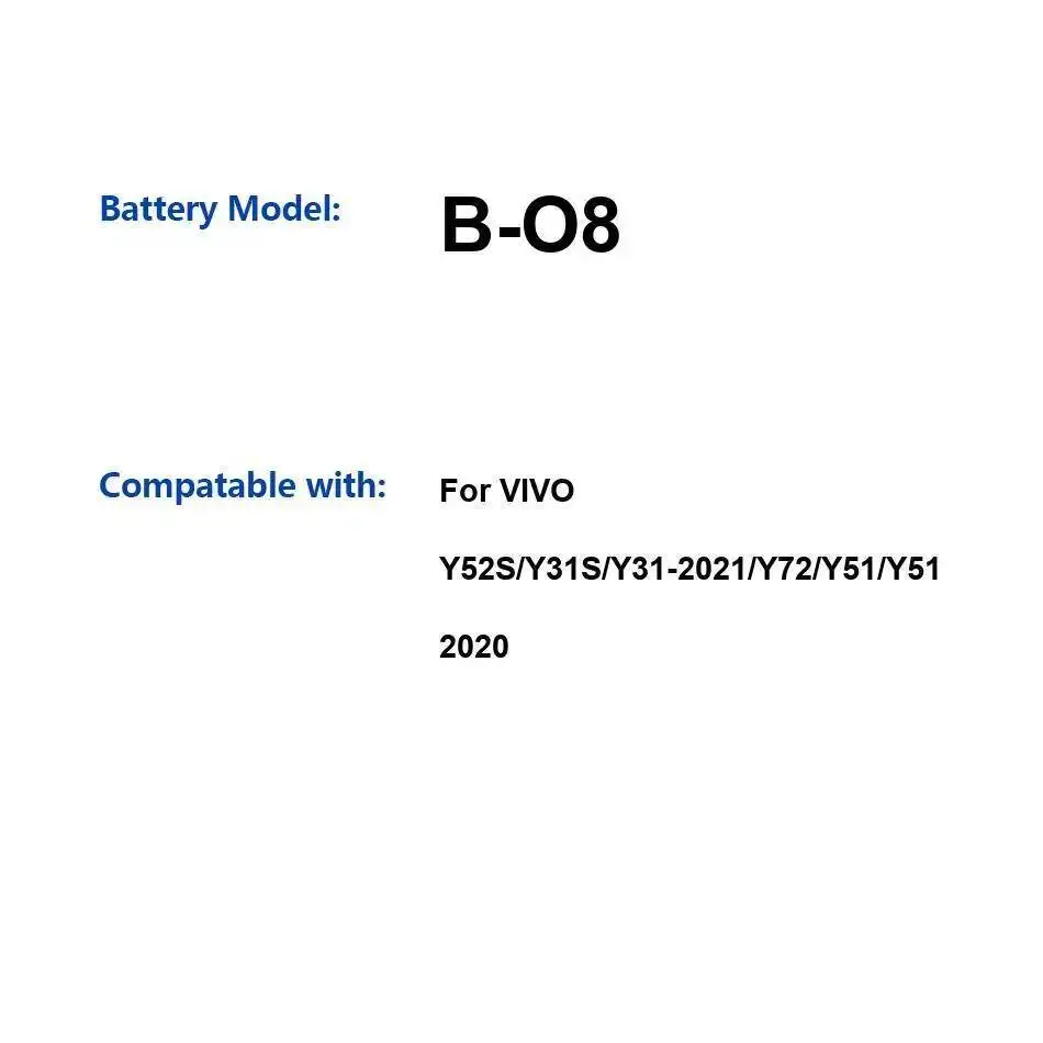 

Аккумулятор мобильного телефона B-O8, 5000 мАч, высокая совместимость для Vivo Y52S Y31S Y31-2021 Y72 Y51 2020