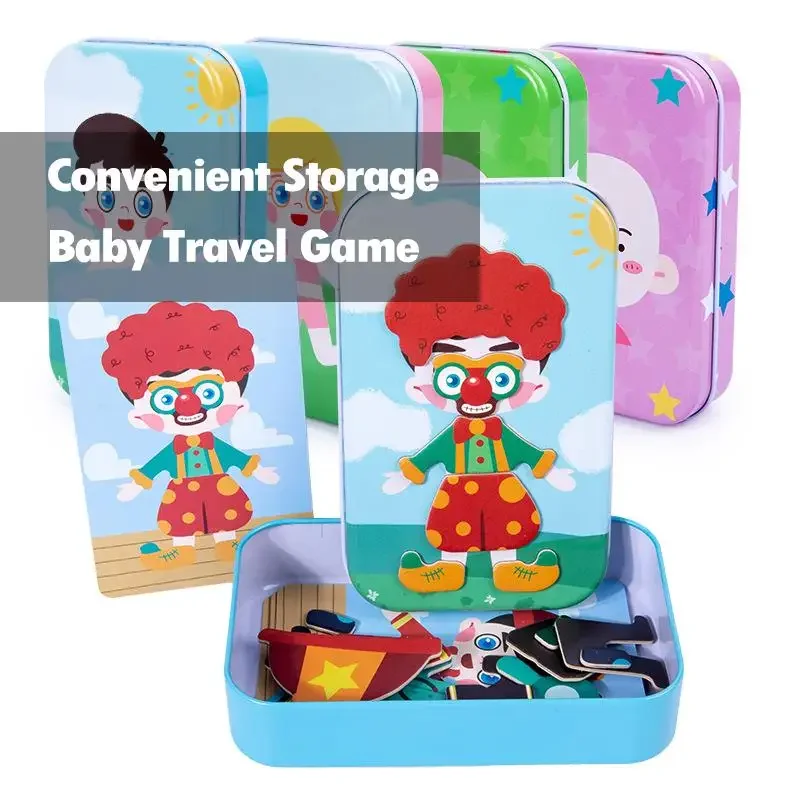 Magnetic 3D Puzzle Children Dress Up Expression Travel Tin Box Jigsaw Game Early Education Imagination Toys Gifts For Girls