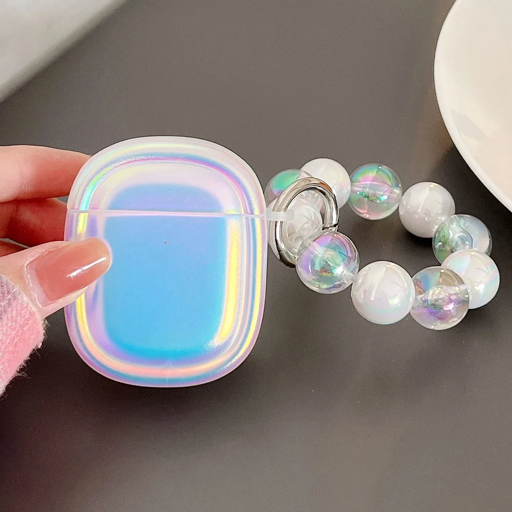 Luxury Laser Gradient Clear Girls Case For Apple AirPods Pro 2 Cases Cute Rainbow Ammor Bracelet Keyring for AirPods 3 1 Coque