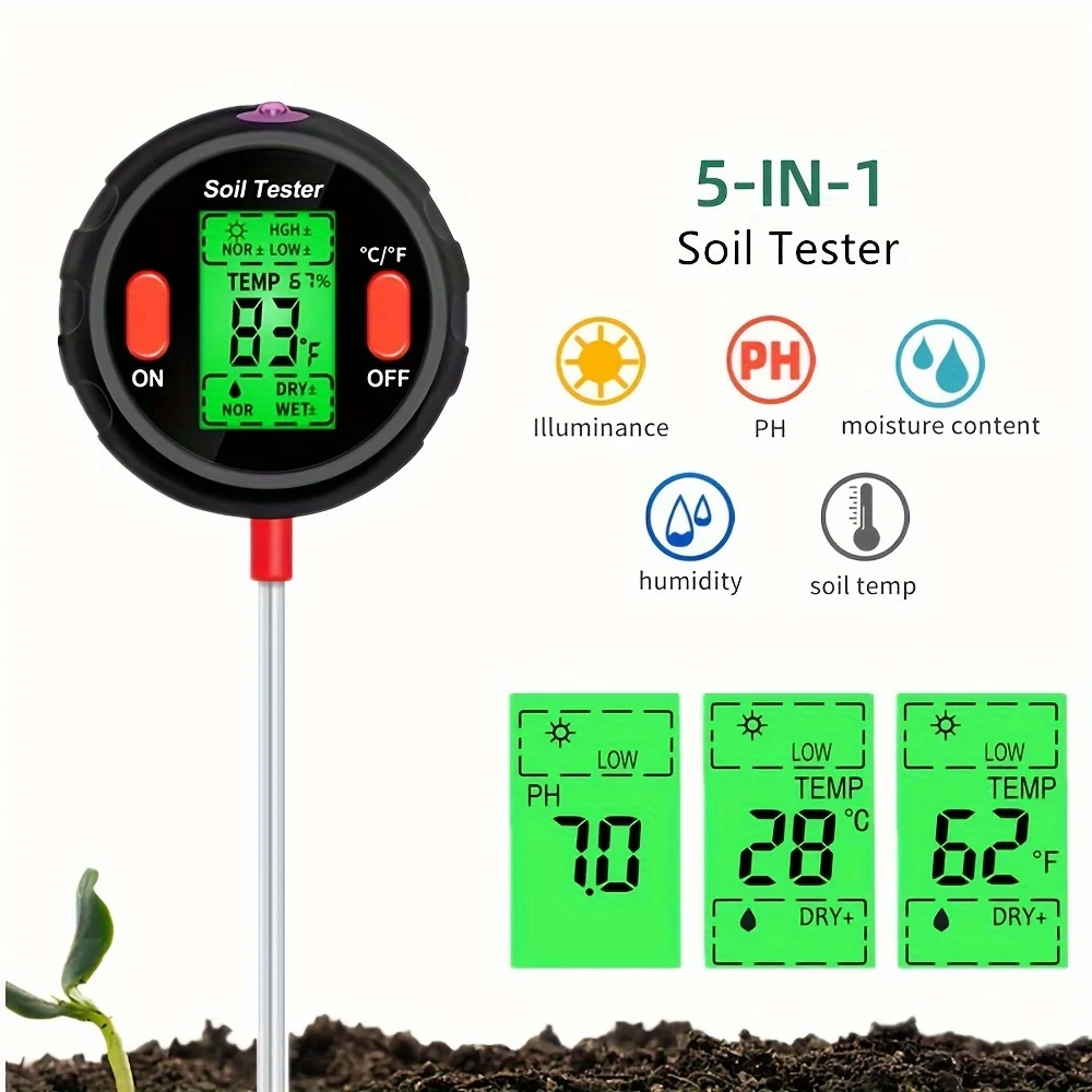 

Soil Tester Kit pH,Moisture,Temperature&Light Portable Garden Tool for Plants,Flowers Soil Moisture Meter For Plants Soil Tester