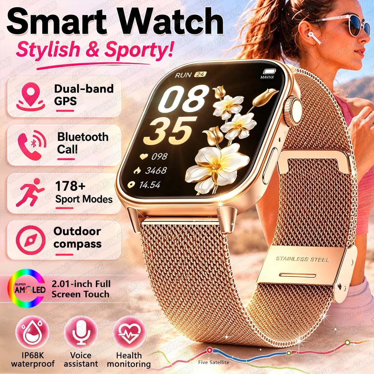2026 New Multifunctional Smartwatch Women Gift Built-in GPS Bluetooth Call Music Fitness Sports Bracelet Sleep Monitor Watch Lad