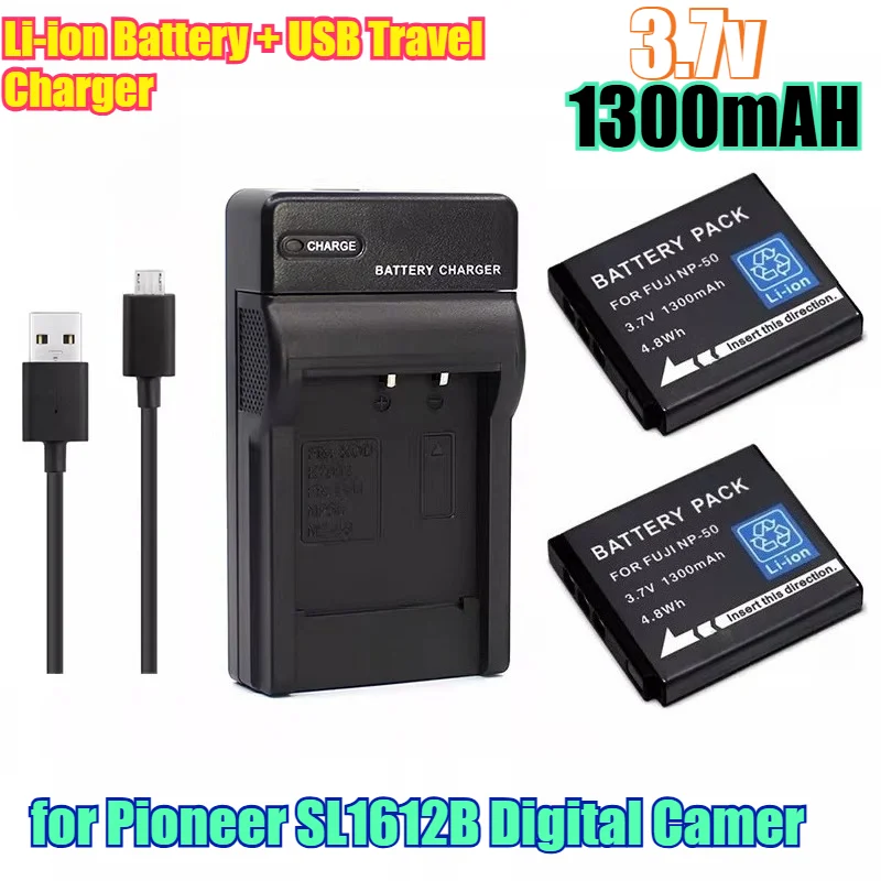 1300mAh High Capacity Li-ion Battery + USB Travel Charger for Pioneer SL1612B Digital Camera Fast Charging & Portable Power Kit