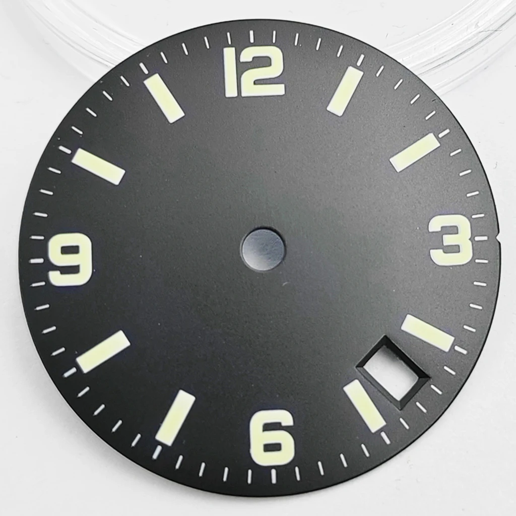 Стерильный циферблат для часов диаметром 28,5 мм с датой и окошком, зеленый светящийся автоматический фотографический циферблат для NH35 NH36