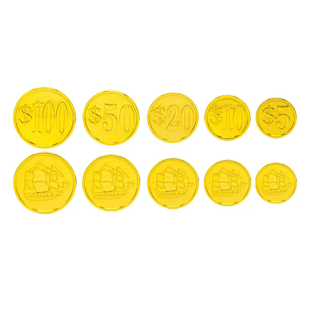 100 sztuk mieszanych rozmiarów złotych pirackich skarbów do wypełniania torebek na przyjęcia/loot bagów