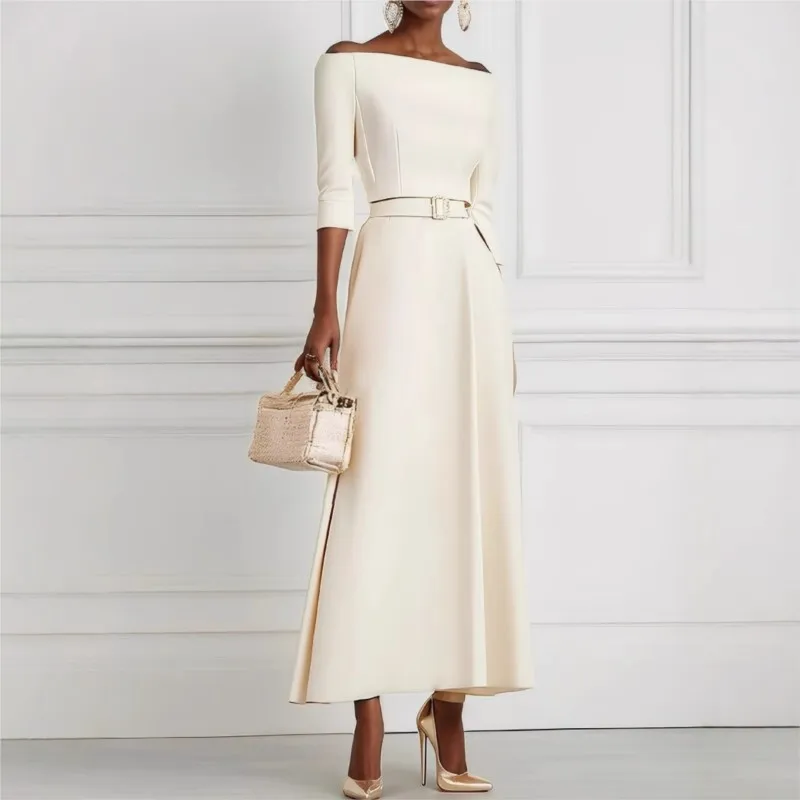 

Women Sexy Elegant Party Dresses Elegant Party Dresses Solid Long Dress Fashion Draped Belt Tie-Up Maxi White Dress Robe Femme