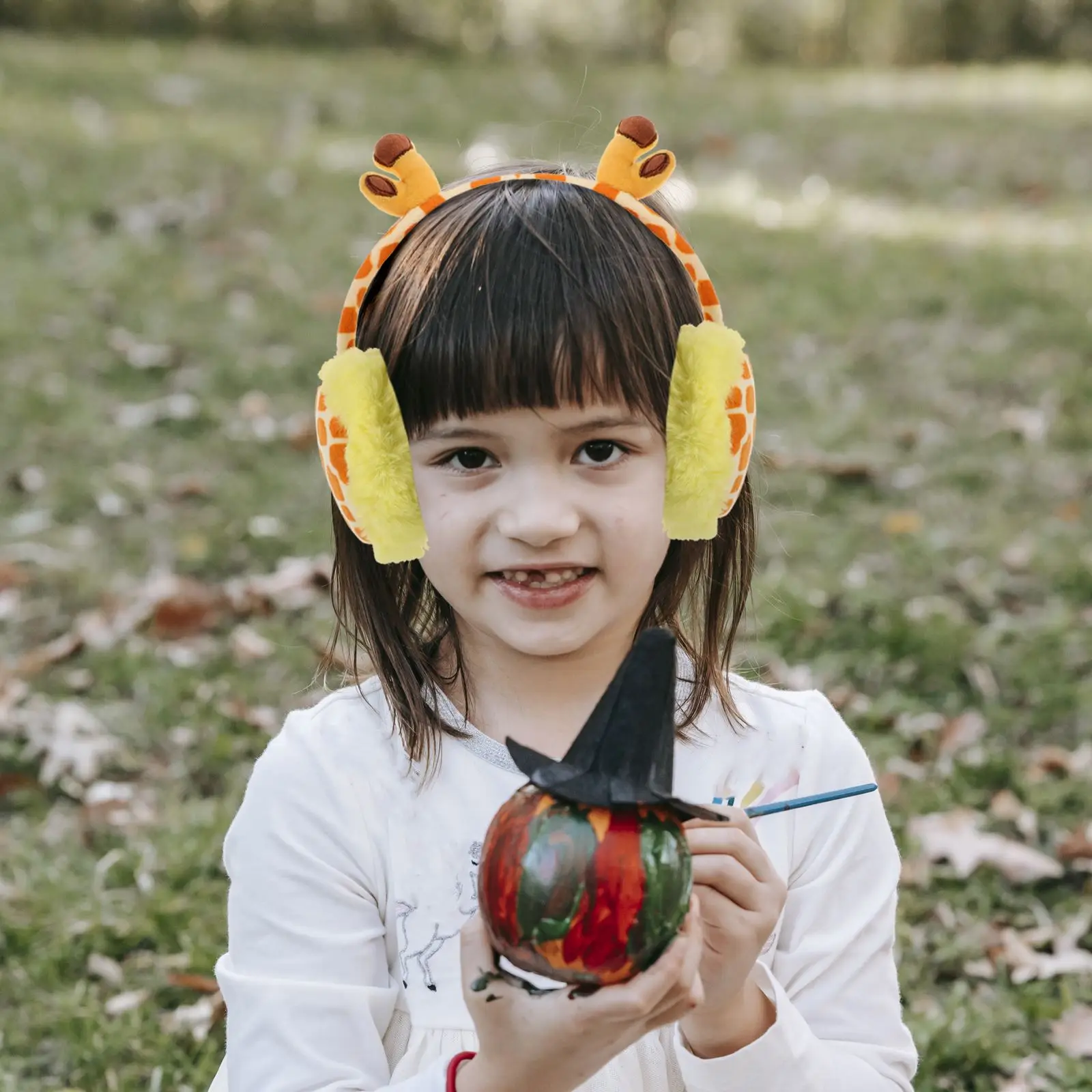 Orejeras mullidas de invierno con dibujos de jirafa, lindo calentador de orejas de animales, diadema acogedora de piel sintética, accesorio de invierno para niños