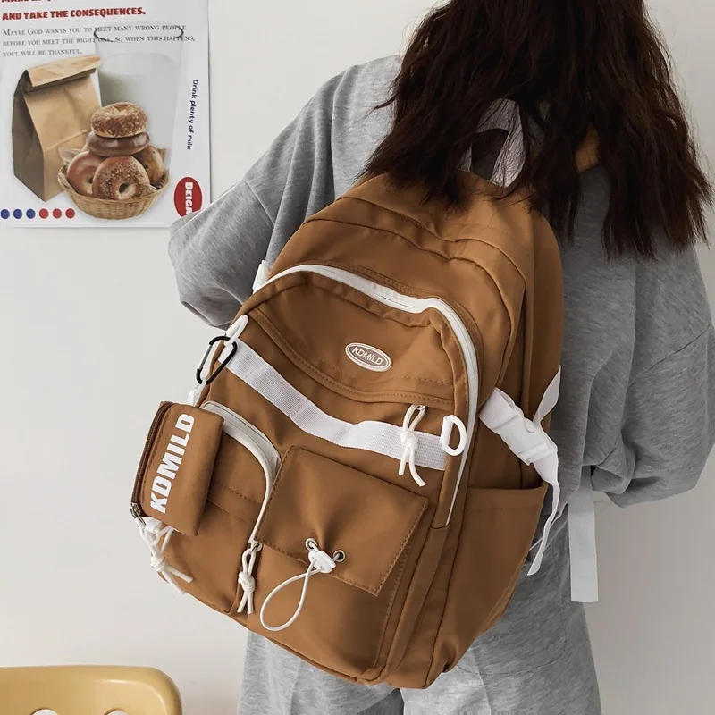 Mochila minimalista de grande capacidade feminina, mochila de computador para estudantes do ensino médio, design japonês