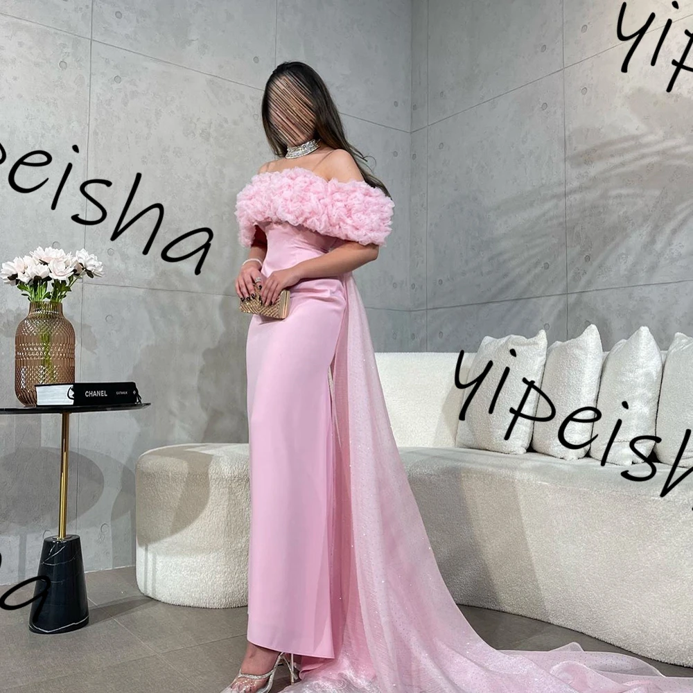 Customized Fashion Exquisite Jersey Gown Off The Shoulder Straight Pink Formal Dress Sweep Train Sleeveless Evening Party Dresse