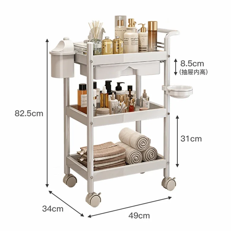 Factory Direct 2026 Simple Hair Cosmetic Rolling Salon Trolley Tool Cart Salon Trolley Makeup Manicure Lash Chariot Coiffure Bea